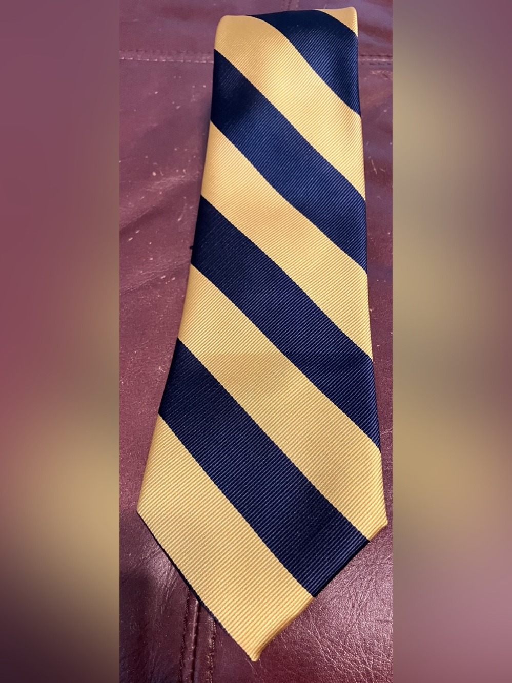 Lands' End Navy and Yellow Diagonal Repp Stripe Tie